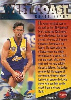 1996 Select AFL Centenary Series #106 Brett Heady Back